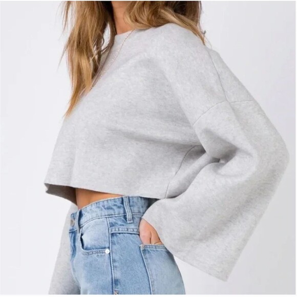 Princess Polly Crop Bell Sleeves Sweater Womens XS Gray Girl Soldier Relaxed - Picture 2 of 11